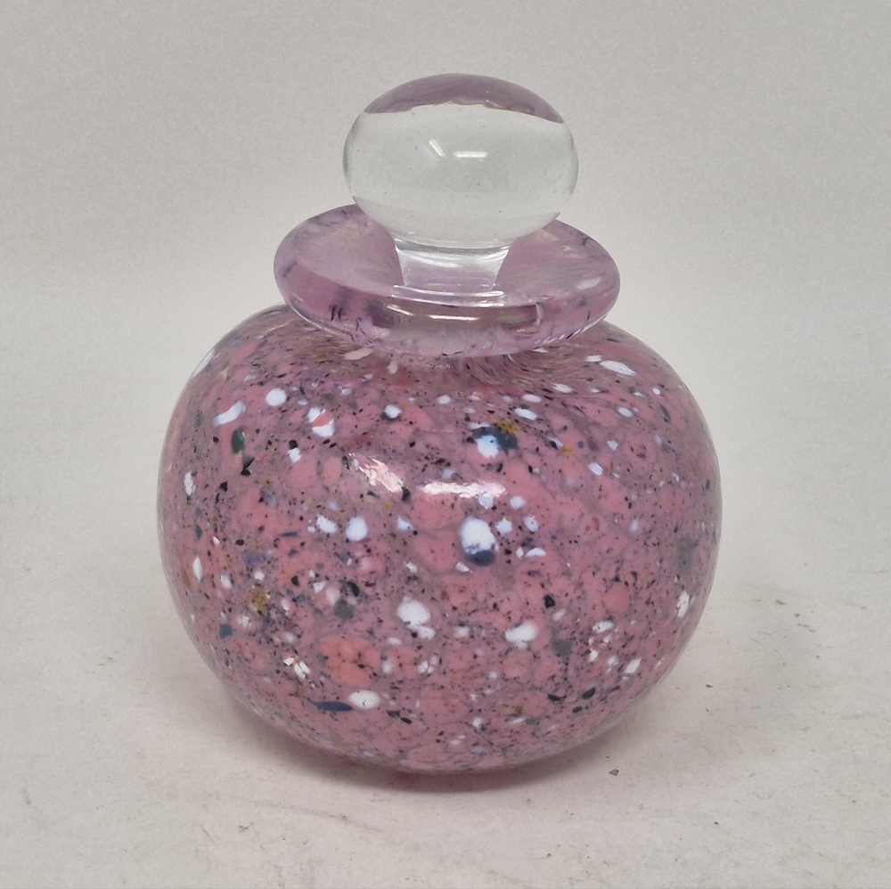 Hand-Blown Pink Speckled Glass Perfume Bottle With Clear Stopper